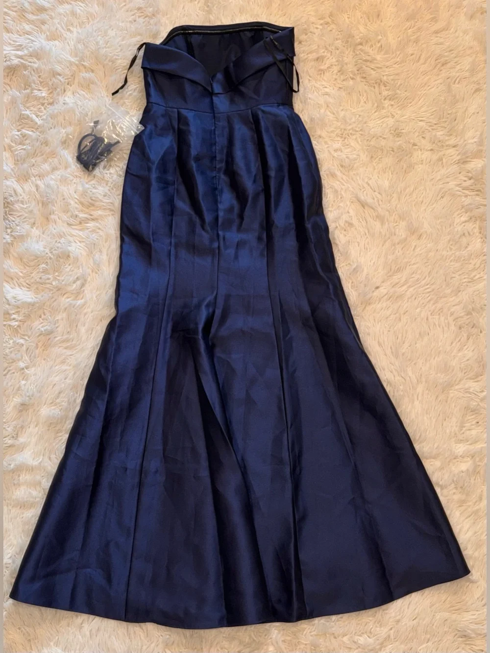 NEW ALFRED SUNG Strapless Satin Navy Trumpet Gown Sz 6 - Picture 6 of 8